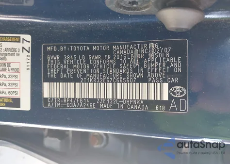 2007 Toyota Matrix Xr z USA, uszkodzony, nr VIN 2T1KR32E67C665607